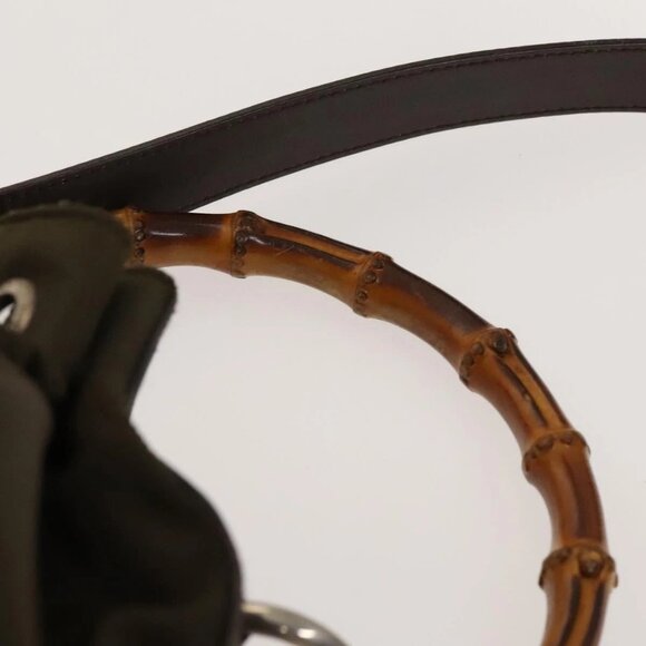 GUCCI Bamboo Hand Bag Nylon Leather 2way Brown Silver 001 2684 1657 Auth bs28274 - Picture 12 of 16